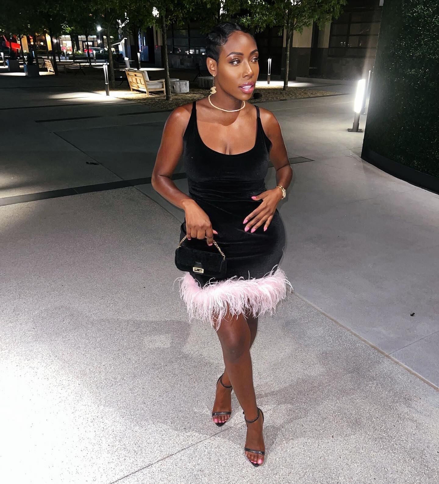 Sexy Feather Patchwork Sleeveless Slim Mini Dress