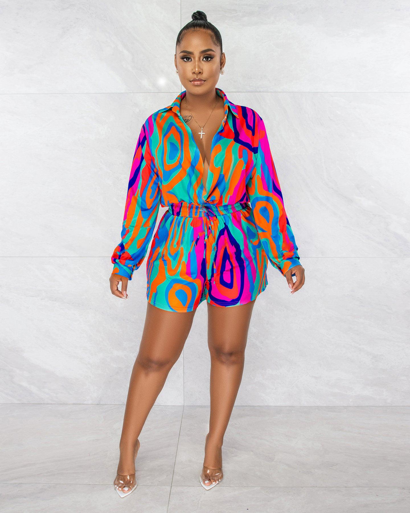 Sexy Casual Printed Long Sleeve Romper