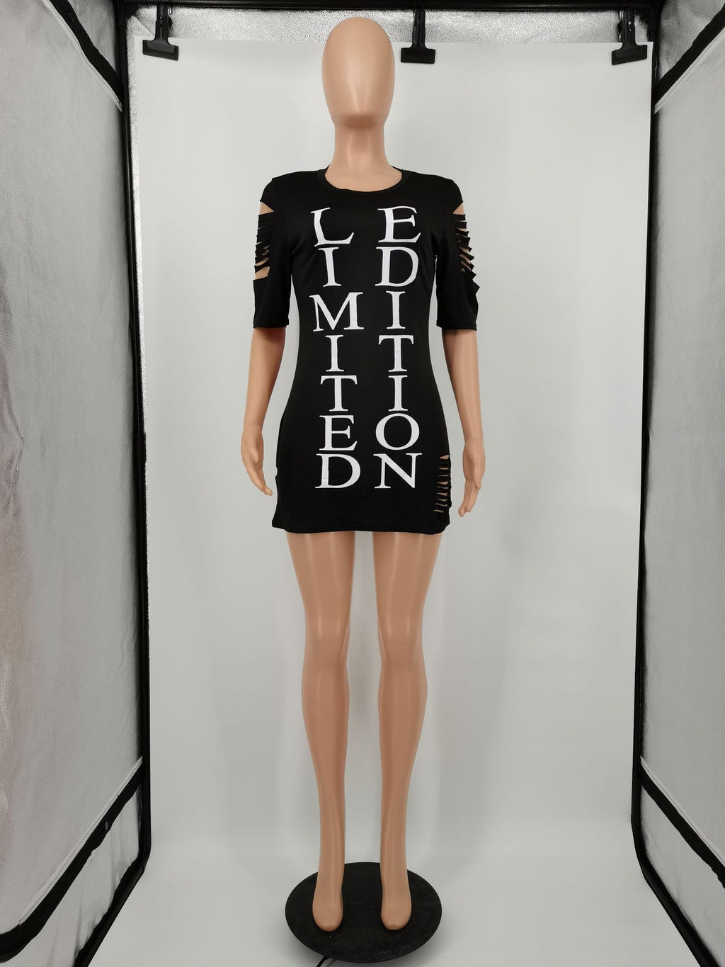 Sexy Letter Print Hole Mini Dress