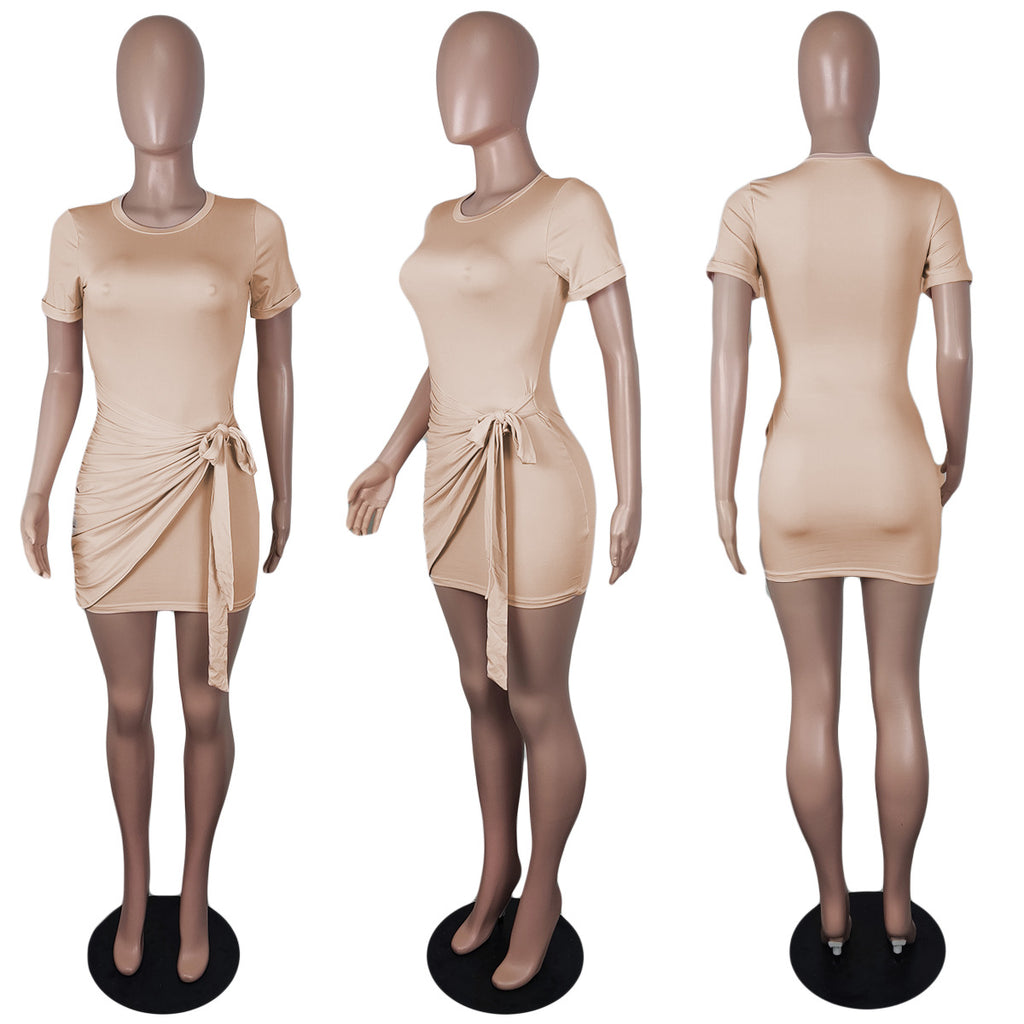 Sexy Solid Short Sleeve O Neck Mini Dress