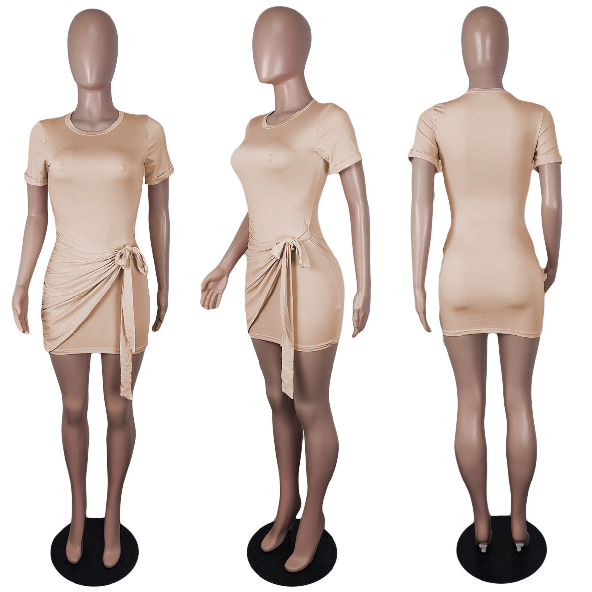 Sexy Solid Short Sleeve O Neck Mini Dress