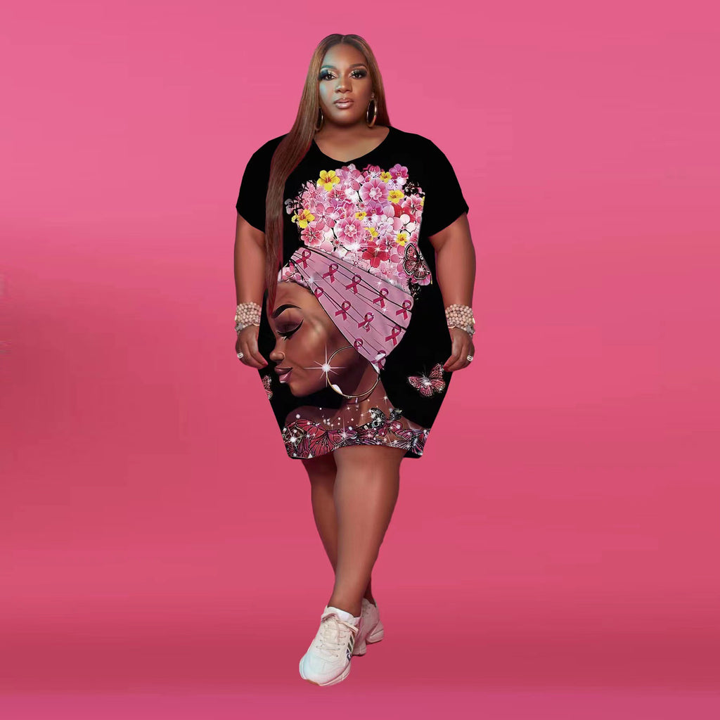 Sexy Plus Size Printed Short Sleeve Casual Dress