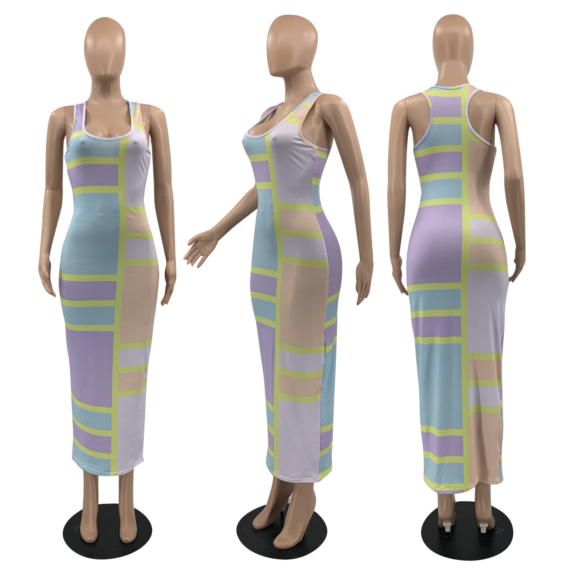 Sexy Colorful Print Sleeveless Slim Long Dress