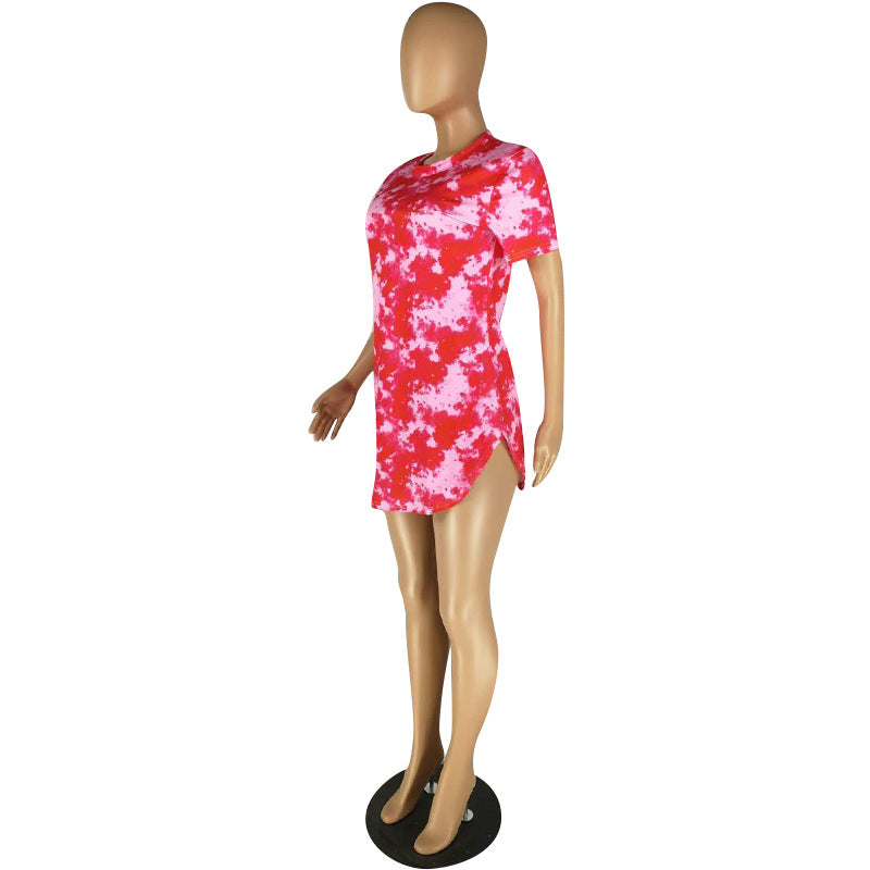 Sexy Sexy Printed Short Sleeve Split Mini Dress