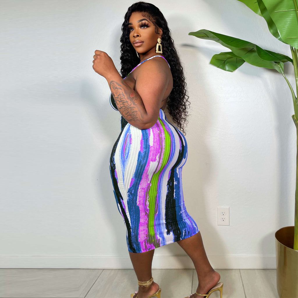 Sexy Sexy Printed Spaghetti Strap Midi Dress