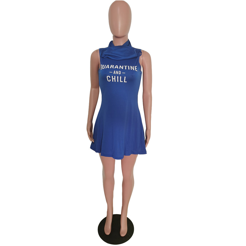 Sexy Letter Print One-Piece Mask Sleeveless Mini Dress