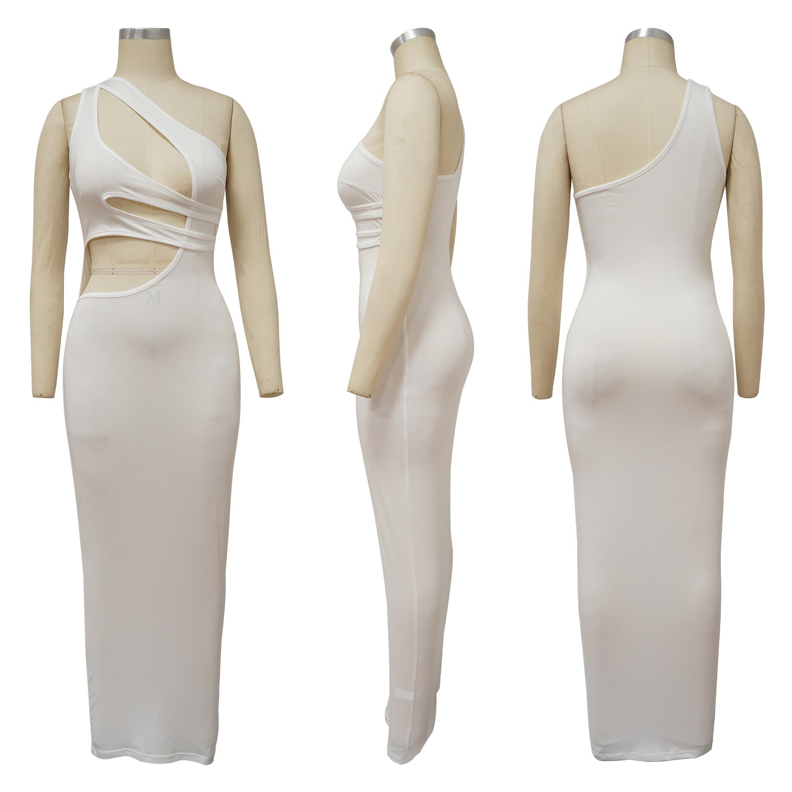 Sexy Sexy Solid Color Hollow Sloping Shoulder Slim Maxi Dress