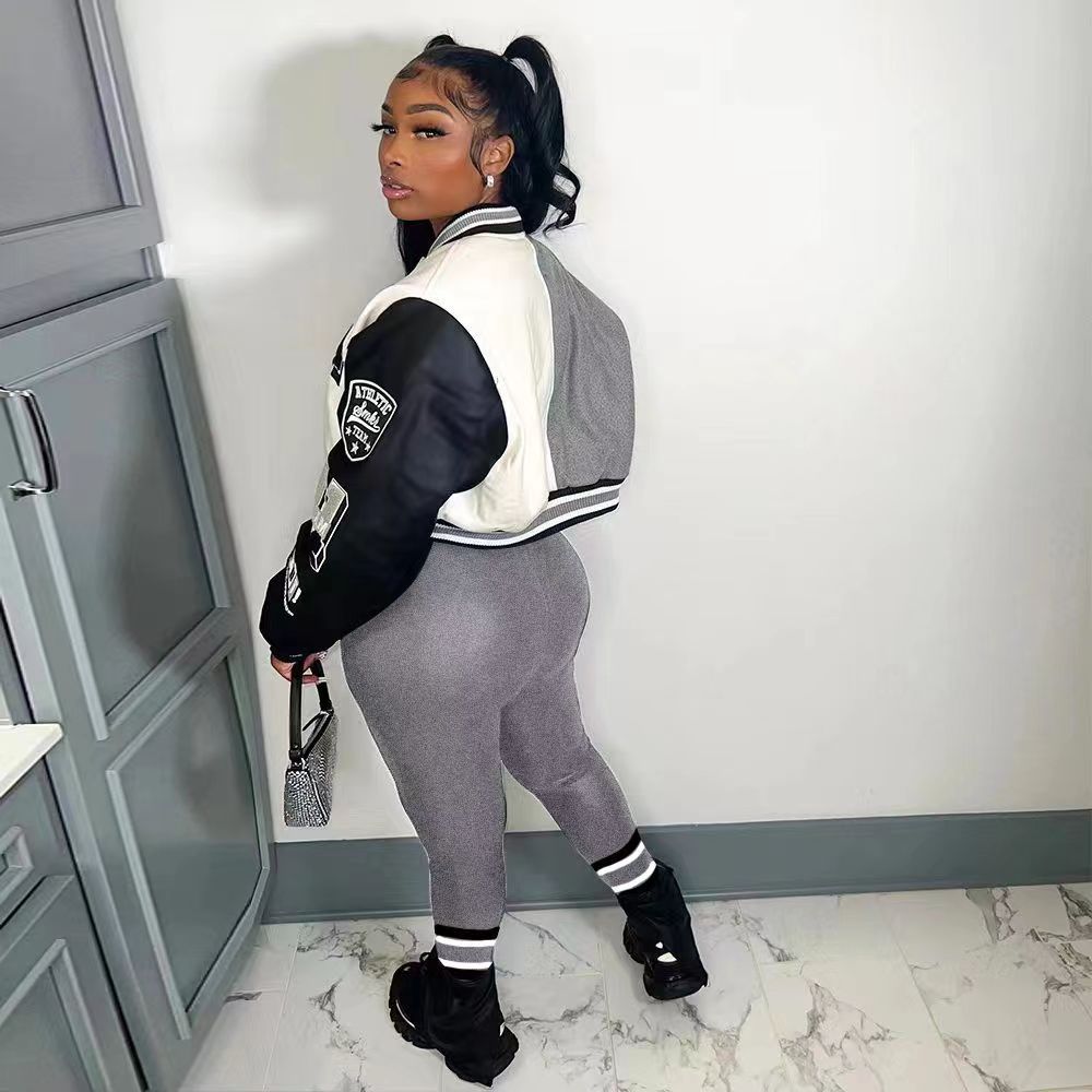 Sexy Casual Print Long Sleeve Jacket Coat And Tight Pants Two Piece Set