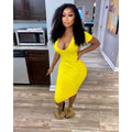 Sexy Solid Short Sleeve Slim Midi Dress