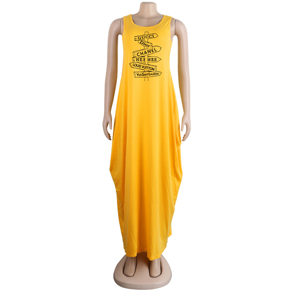 Sexy Casual Sleeveless Letter Print Loose Maxi Dress