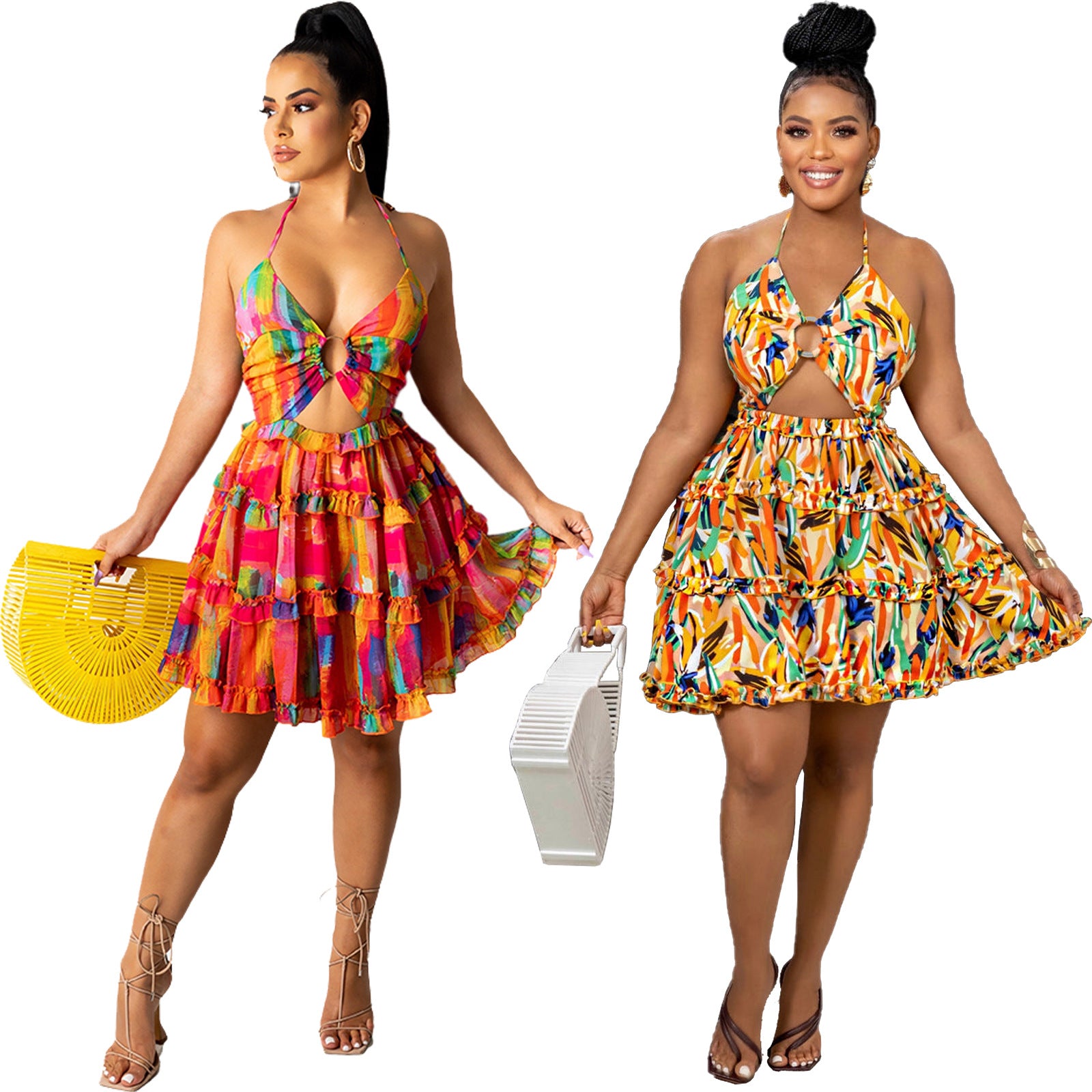 Sexy Sexy Printed Halter Backless Mini Dress