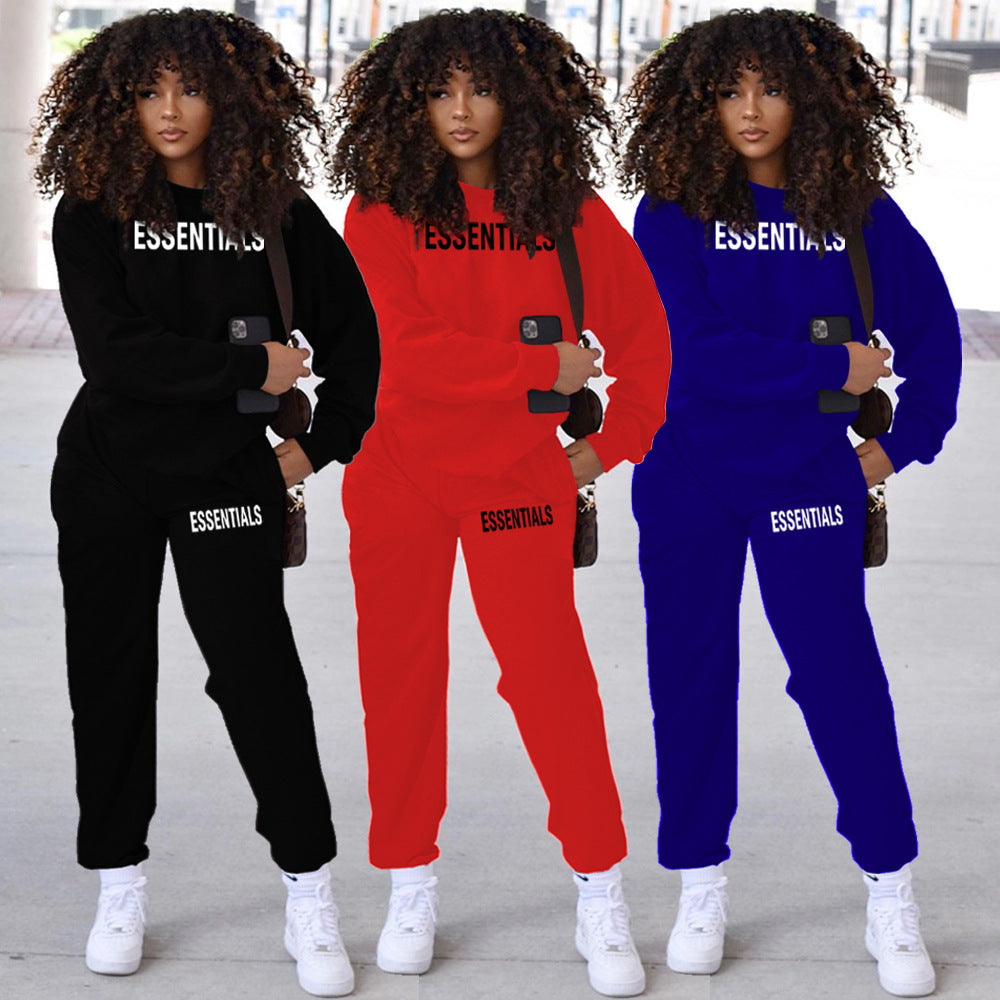 Sexy Letter Print O Neck Long Sleeve Sport Two Piece Pant Set
