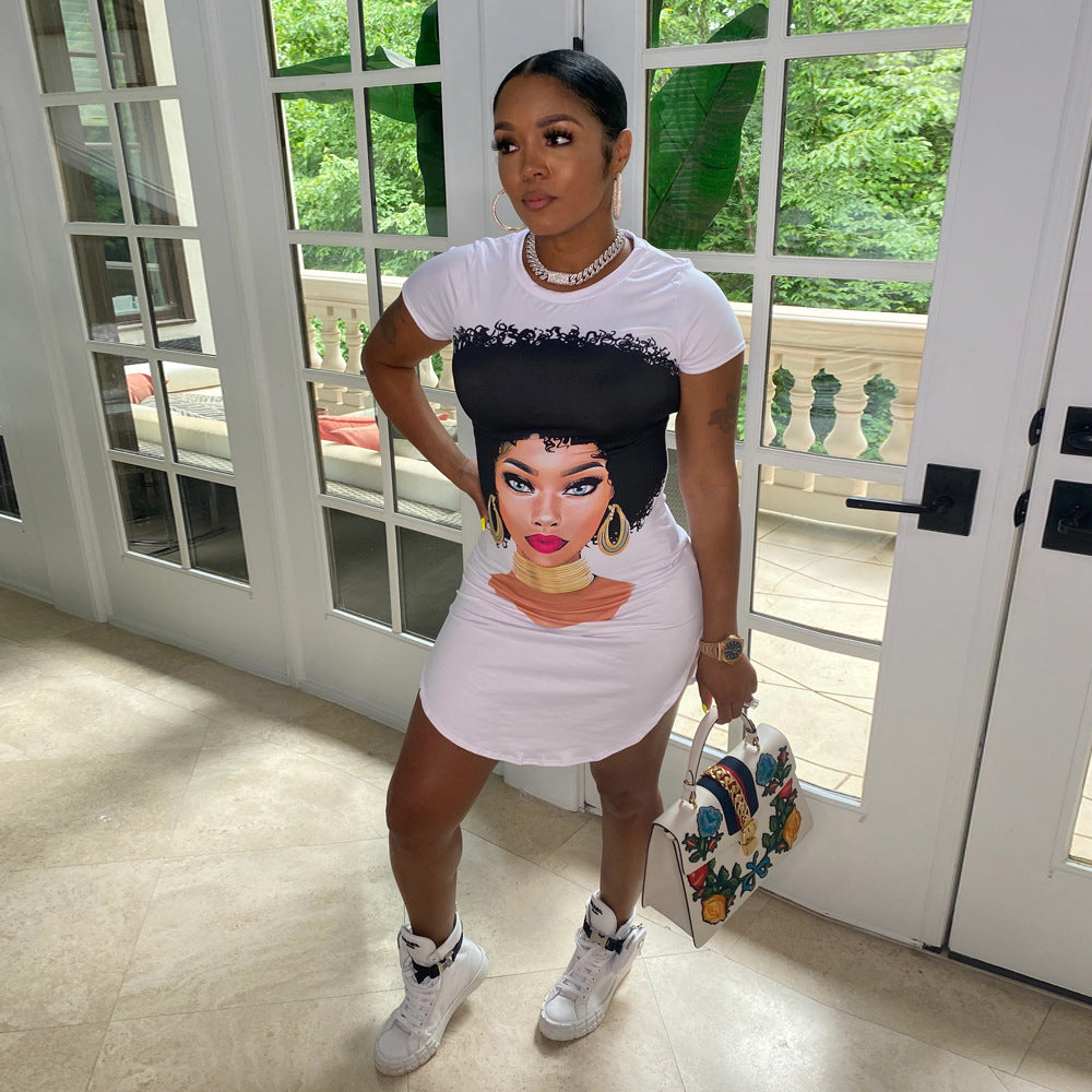 Sexy Sexy Printed Short Sleeve Hollow Out Mini Dress