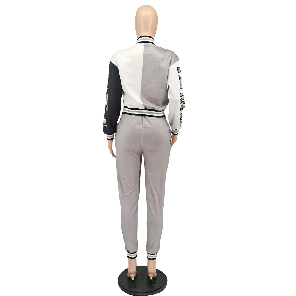 Sexy Casual Print Long Sleeve Jacket Coat And Tight Pants Two Piece Set