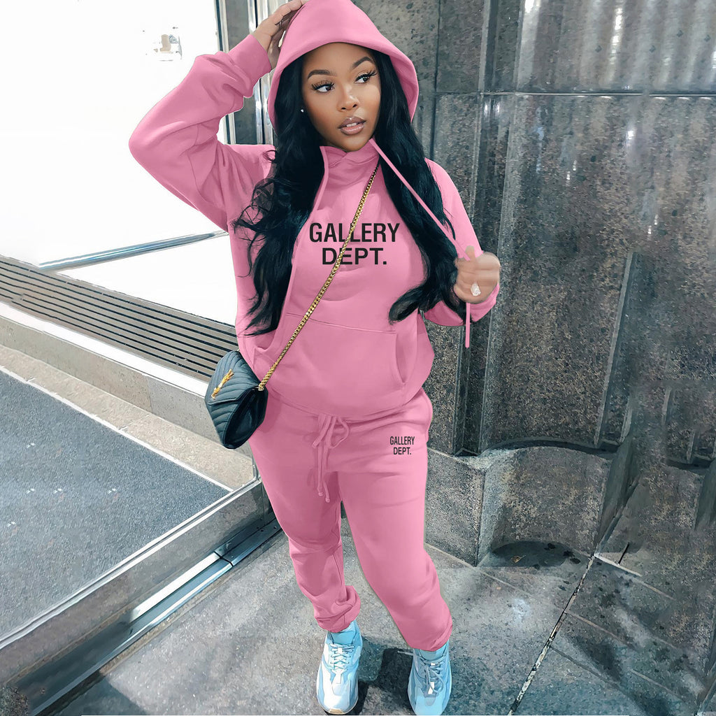 Sexy Padded Thickened Letter Printed Hooded Pants Sports Suit