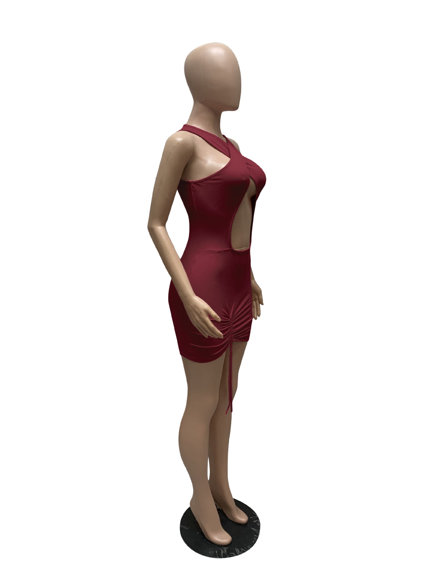 Sexy Sexy Solid Hollow Sleeveless Drawstring Club Dress