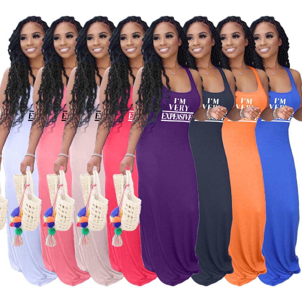 Sexy Letter Print Sleeveless Maxi Dress
