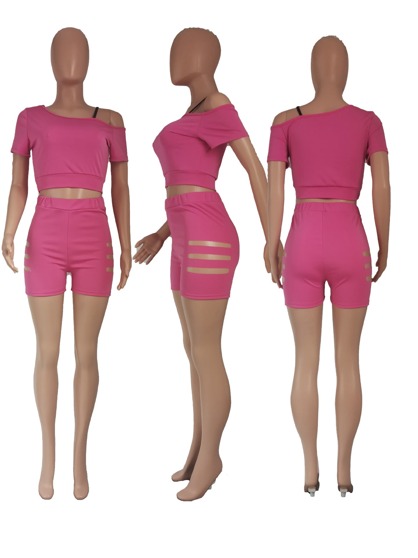 Sexy Solid Off Shoulder Hollow Out Two Piece Shorts Set