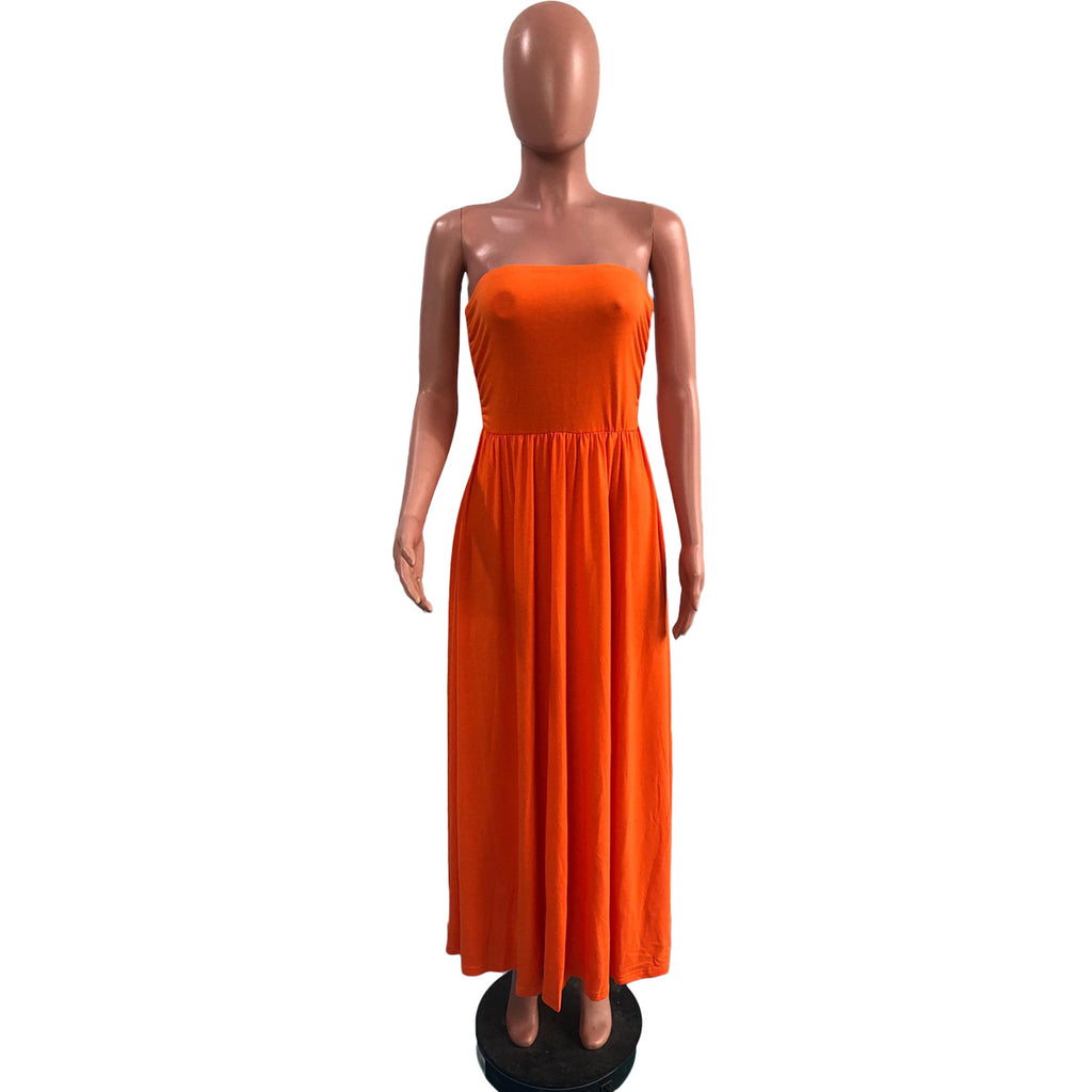Sexy Sexy Solid Color Wrap Chest Maxi Dress