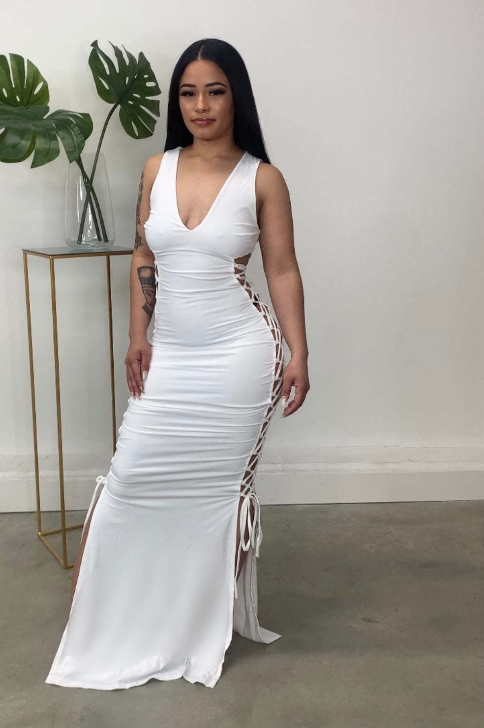 Sexy Solid Lace-Up Hollow Out Sleeveless Maxi Dress