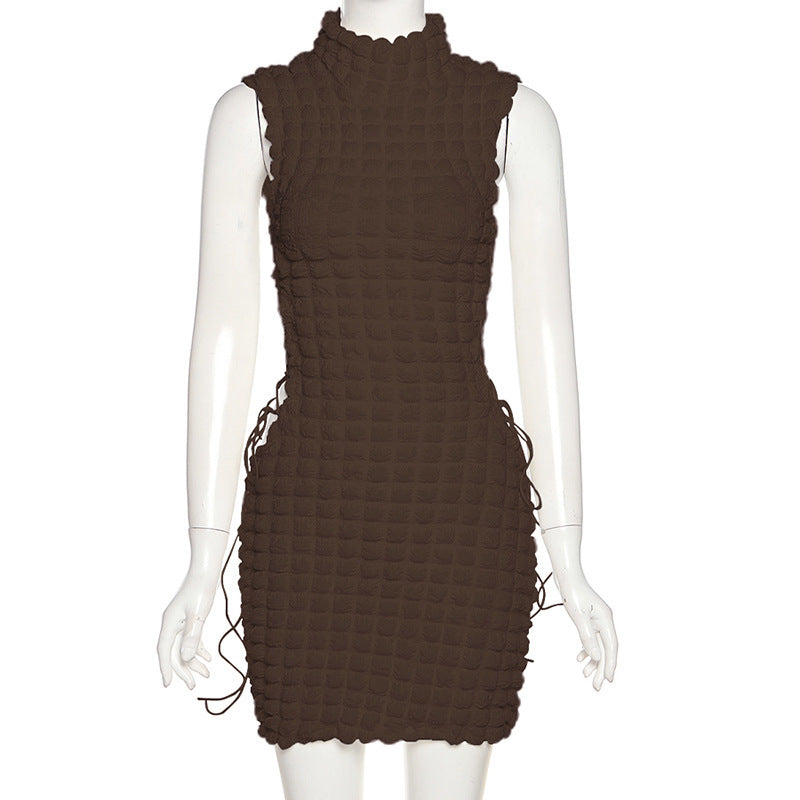 Sexy Solid Sleeveless Lace-Up Hollow Out Mini Dress