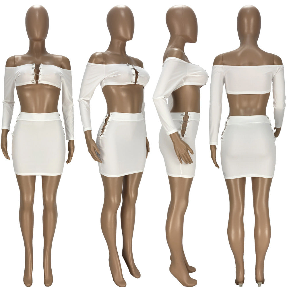 Sexy Sexy Long Sleeve Off Shoulder Mini Skirt 2 Piece Sets