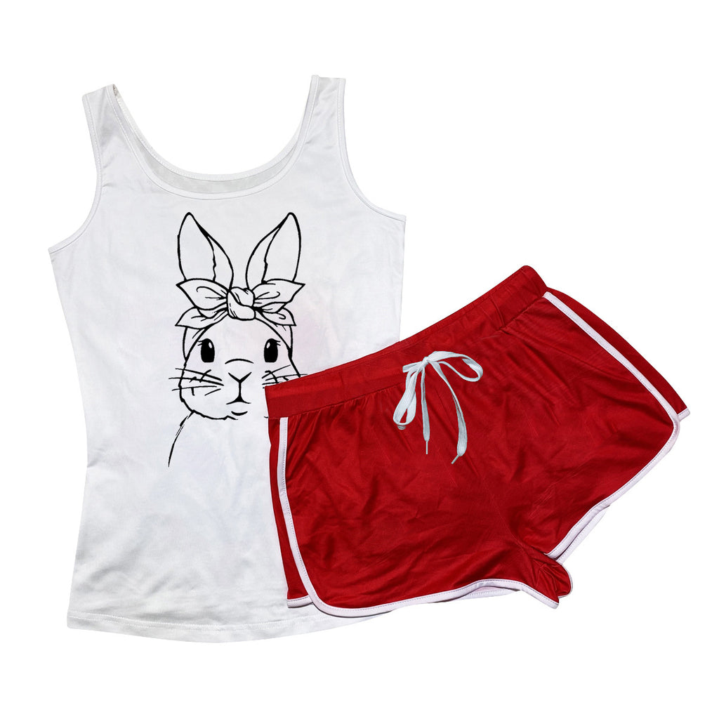 Sexy Sexy Rabbit Pattern Printed Two Piece Shorts Set