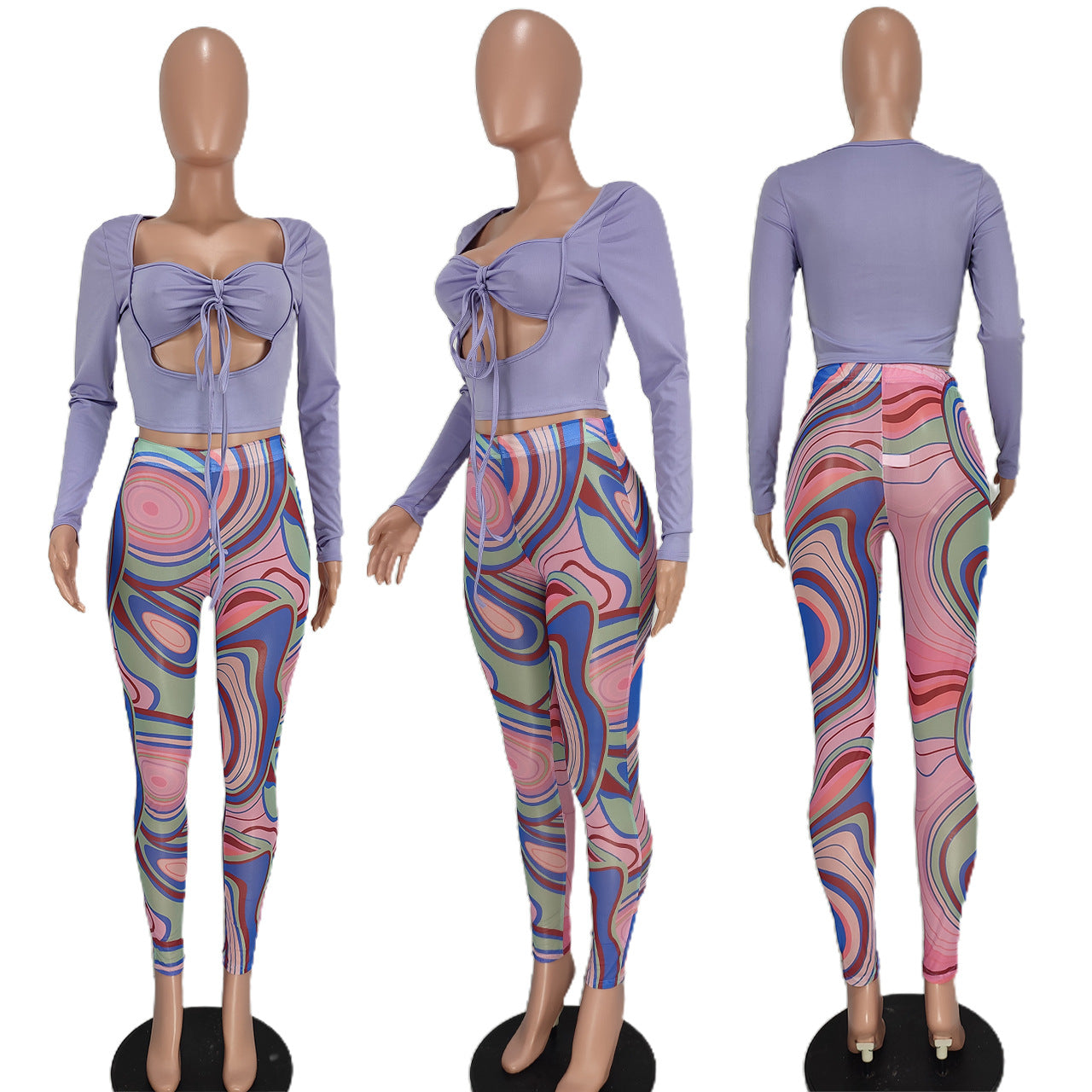 Sexy Sexy Crop Top+Mesh Printed Pants 2 Piece Sets