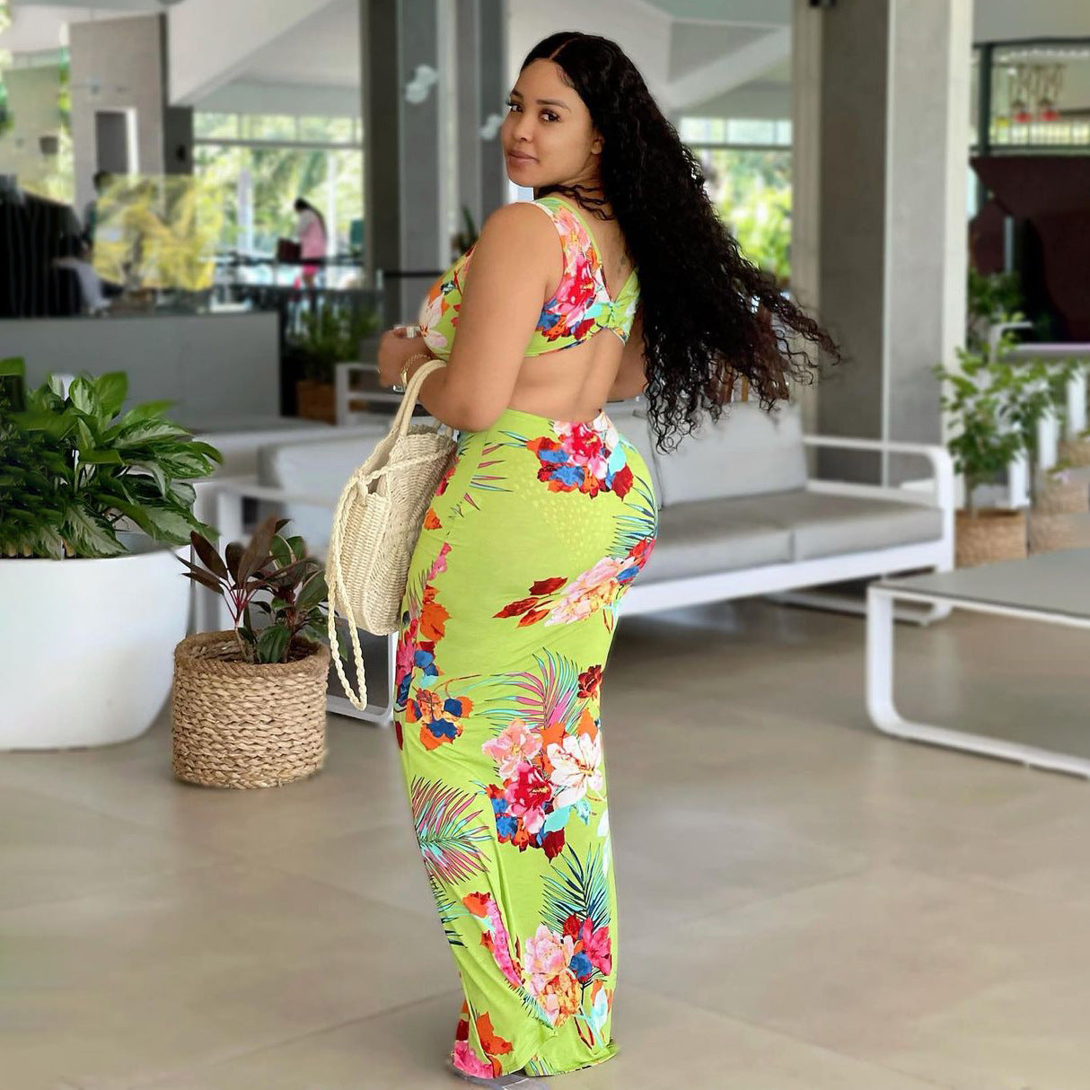 Sexy Floral Print Sleeveless Backless Maxi Dress
