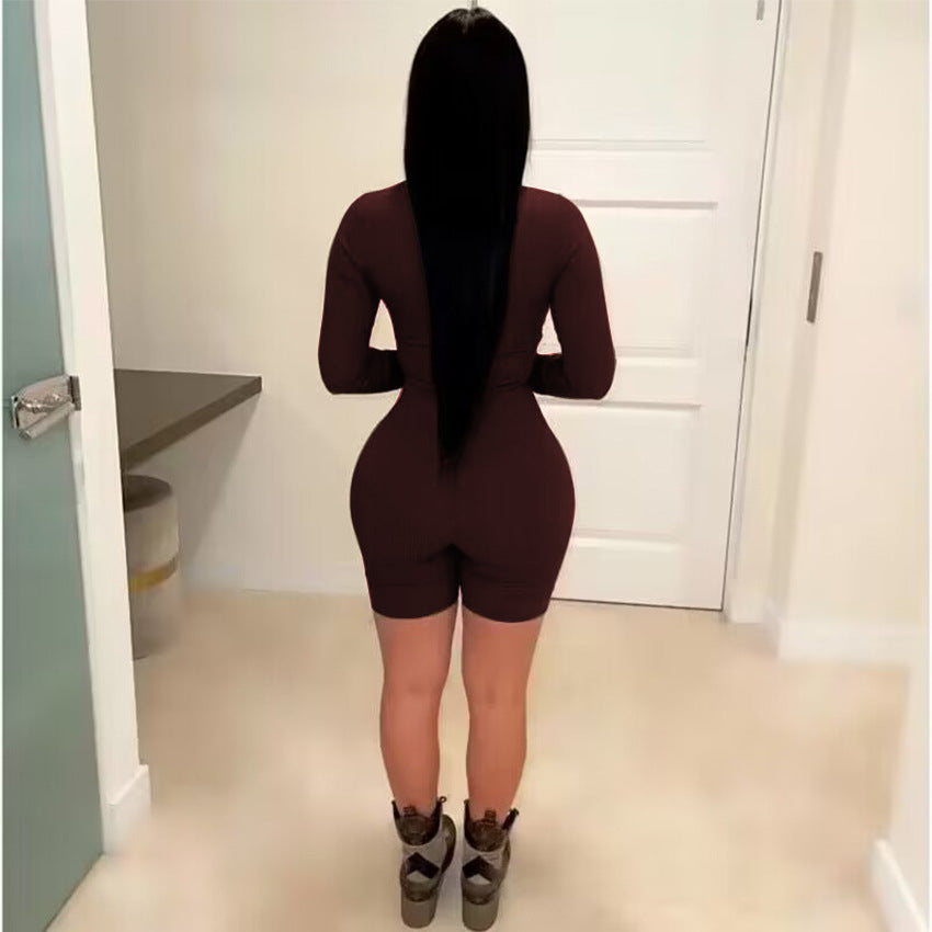 Sexy Solid Color Long Sleeve Slim Romper