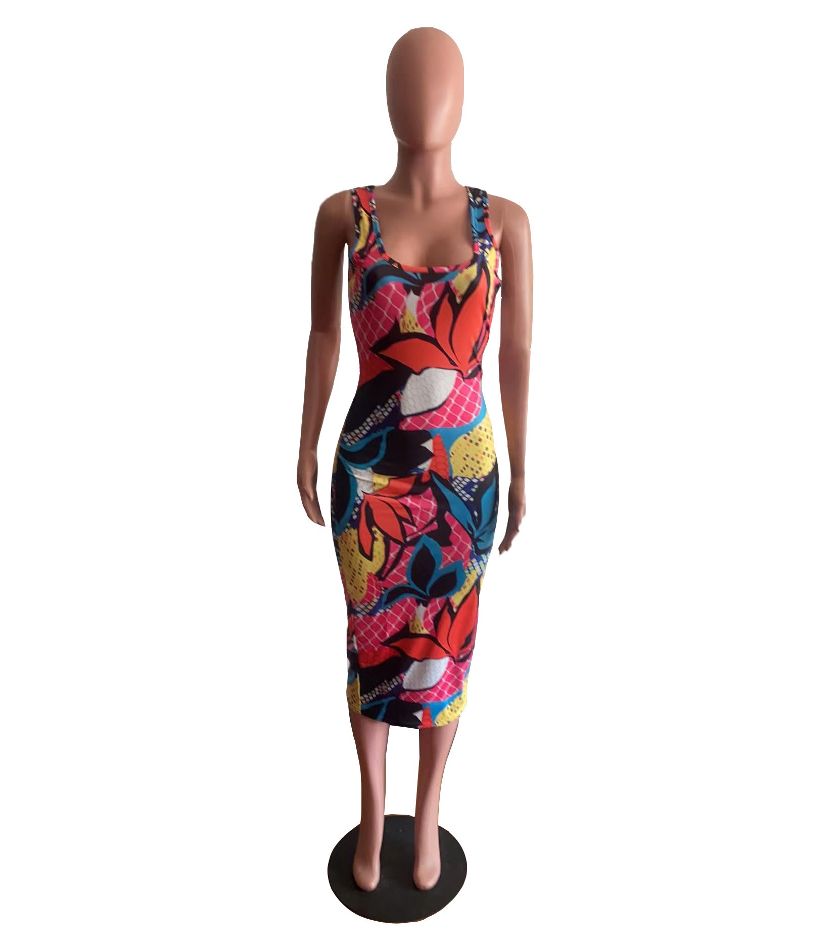 Sexy Colorful Print Sleeveless Casual Midi Dress