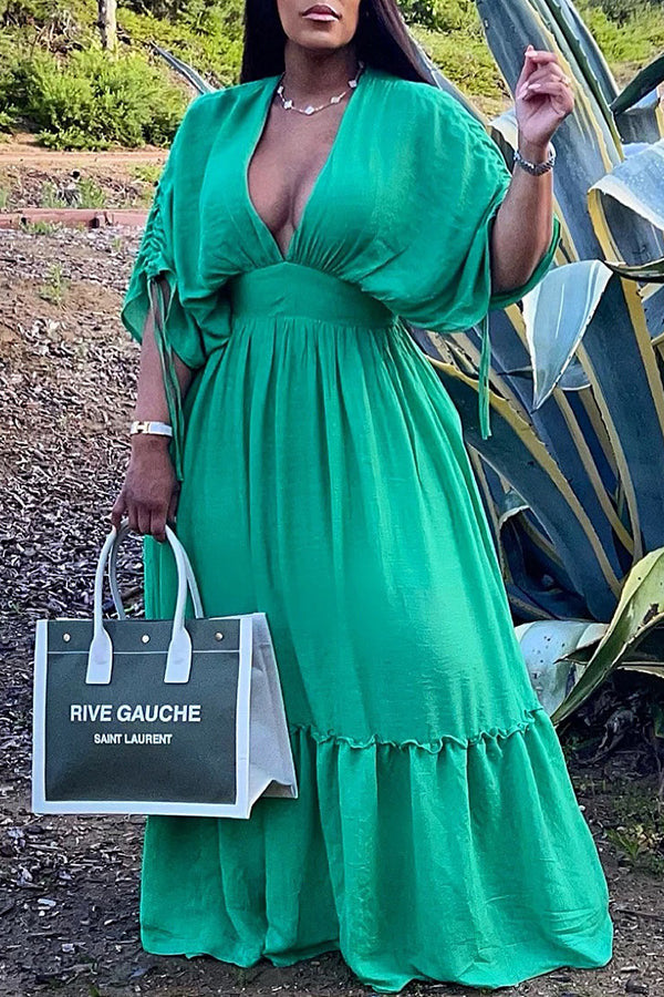 Sexy Solid V Neck Slim-Waist Maxi Dress