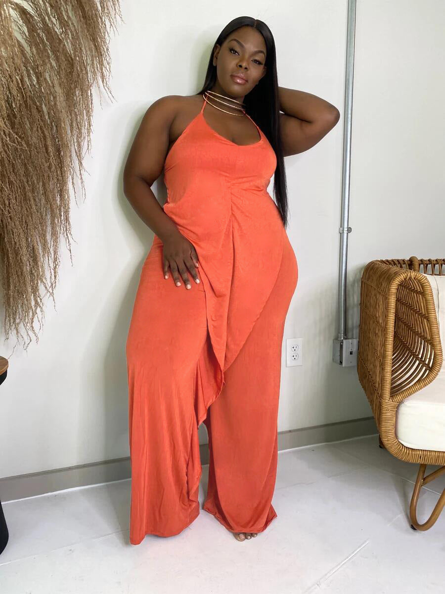 Sexy Solid Ruffled Halter One Piece Jumpsuit