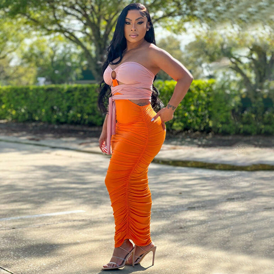 Sexy Contrast Color Sexy Slim Maxi Dress