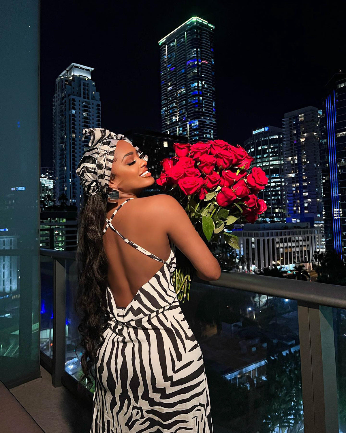 Sexy Zebra Stripe Print Cross Strap High Split Maxi Dress