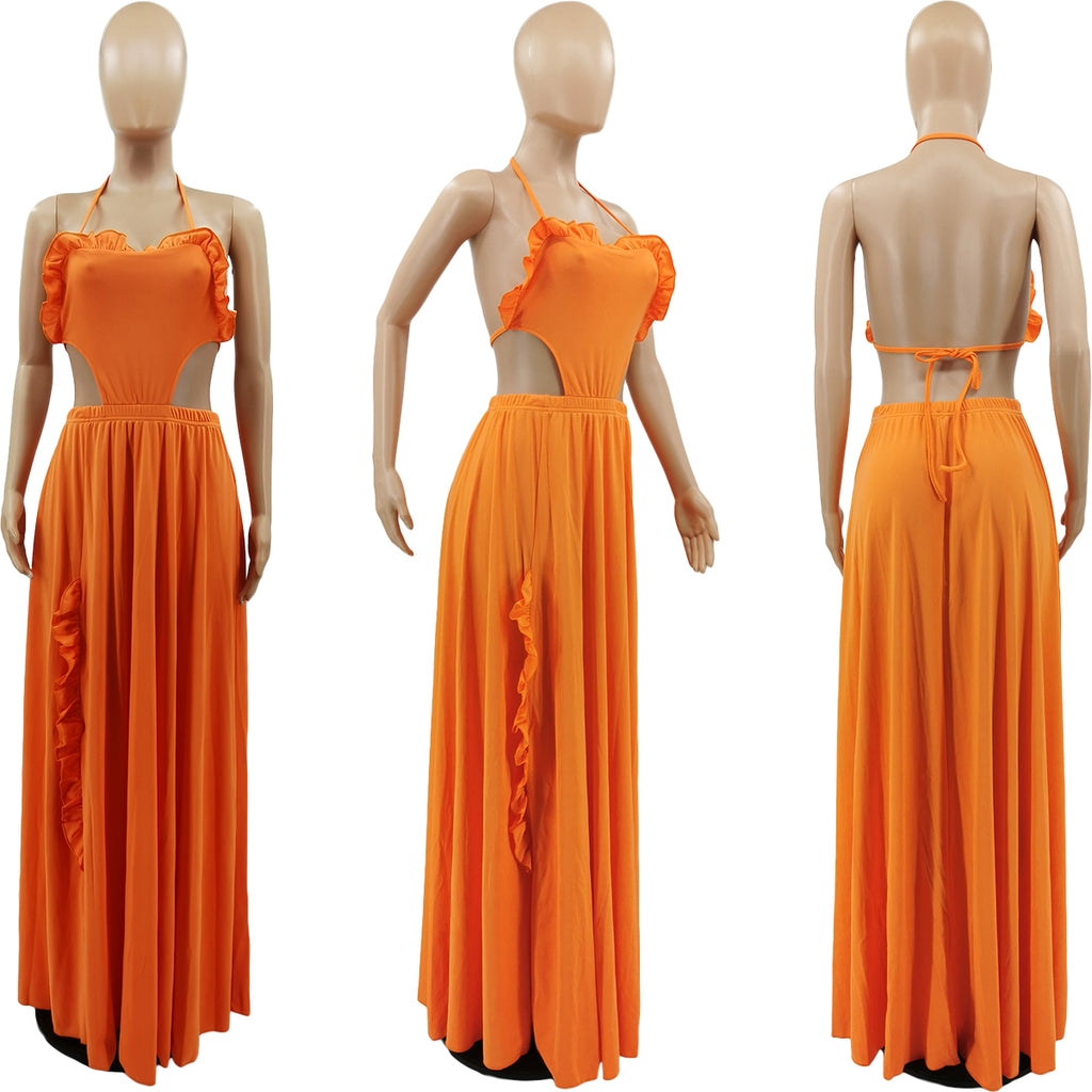 Sexy Solid Sexy High Waist Big Swing Maxi Dress