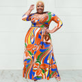 Sexy Plus Size Printed V Neck Sashes Maxi Dress