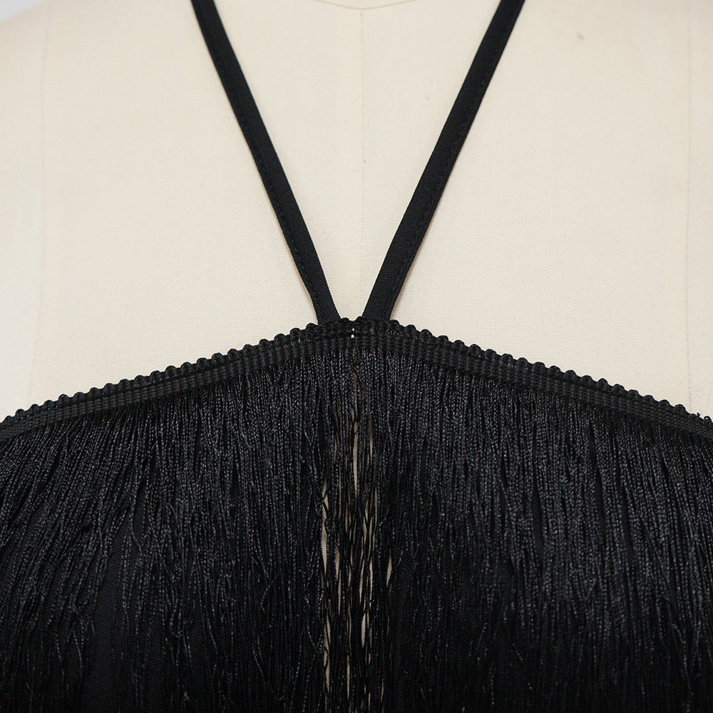 Sexy Lace-up Backless Tassel Mini Dress