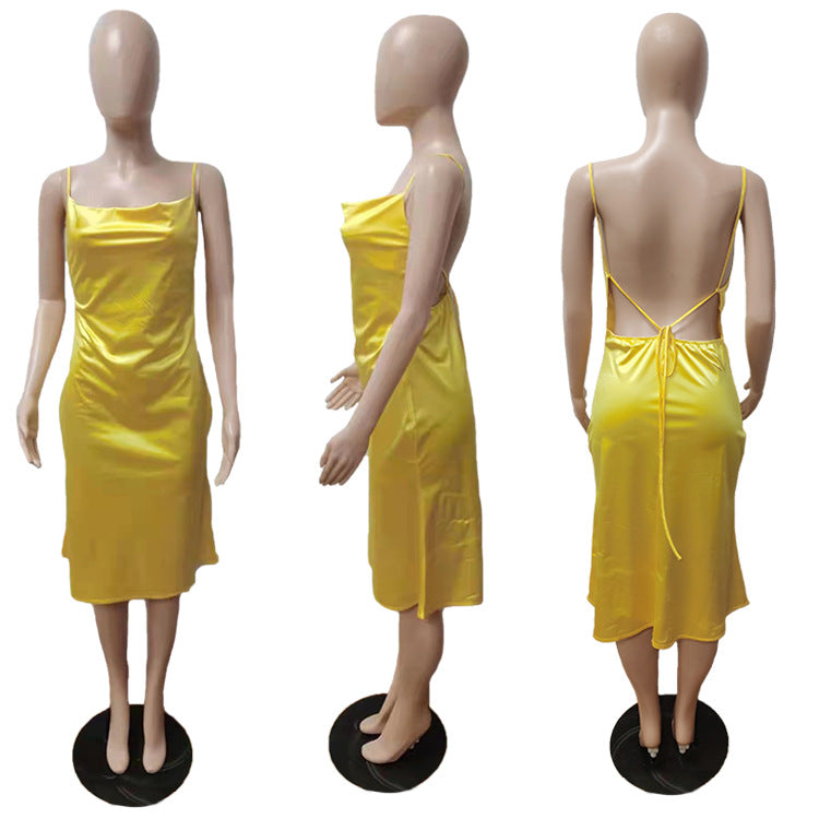 Sexy Sexy Solid Backless Spaghetti Strap Midi Dress