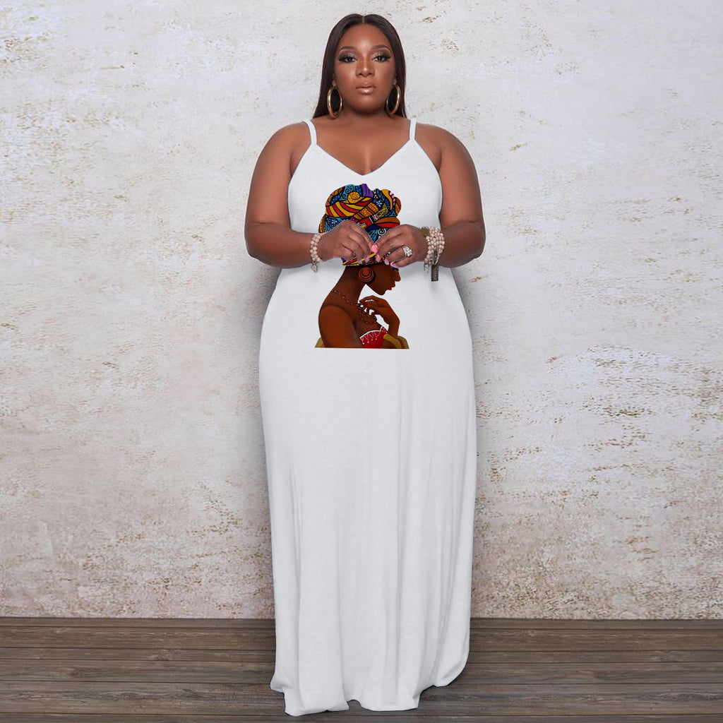 Sexy Plus Size Sexy Printed Sling Maxi Dress