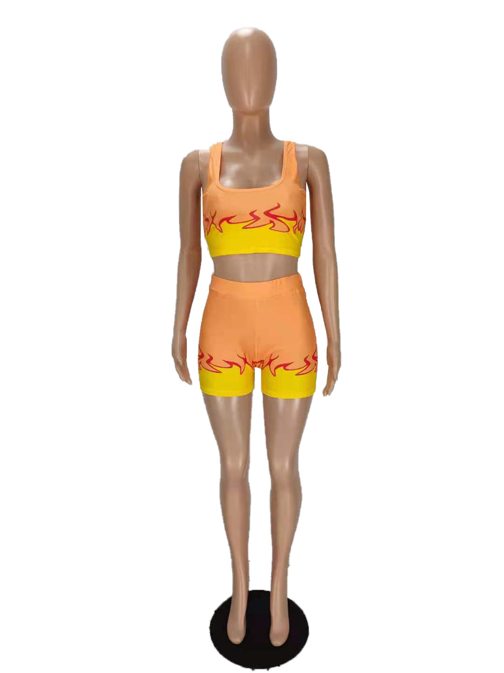 Sexy Flame Print Tank Top And Shorts 2 Piece Suits