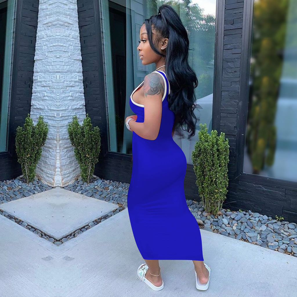Sexy Letter Print Sleeveless Casual Maxi Dress