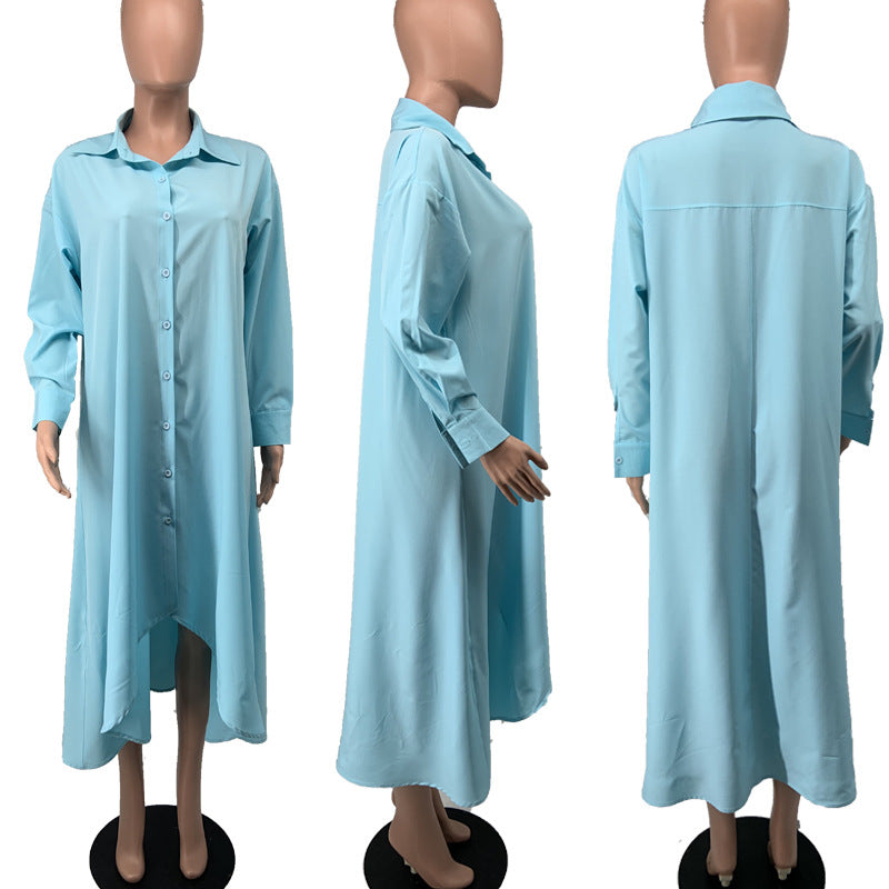 Sexy Plus Size Solid Long Sleeve Irregular Loose Shirt Dress