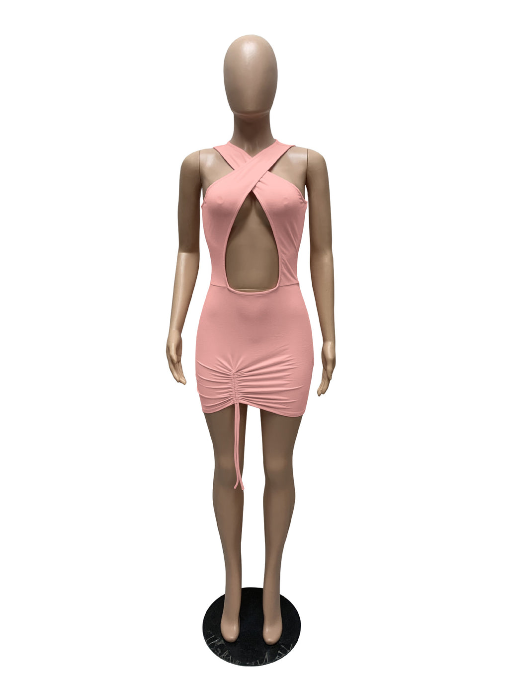 Sexy Sexy Solid Hollow Sleeveless Drawstring Club Dress