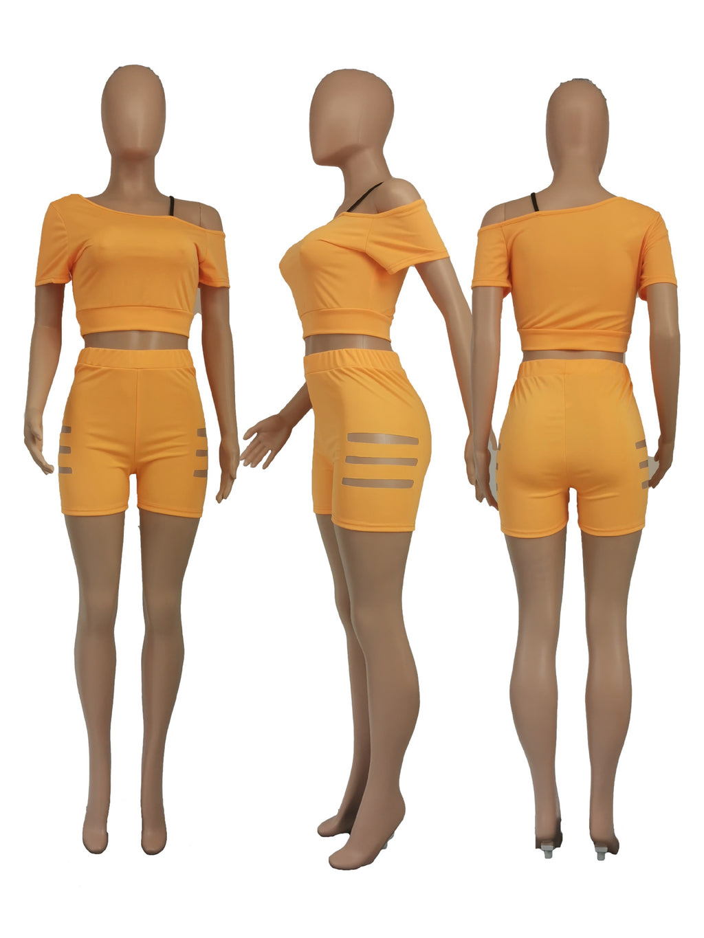 Sexy Solid Off Shoulder Hollow Out Two Piece Shorts Set
