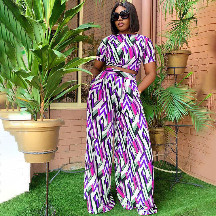 Sexy Fashion Casual Print Short Sleeve And Pants Two Piece Sets