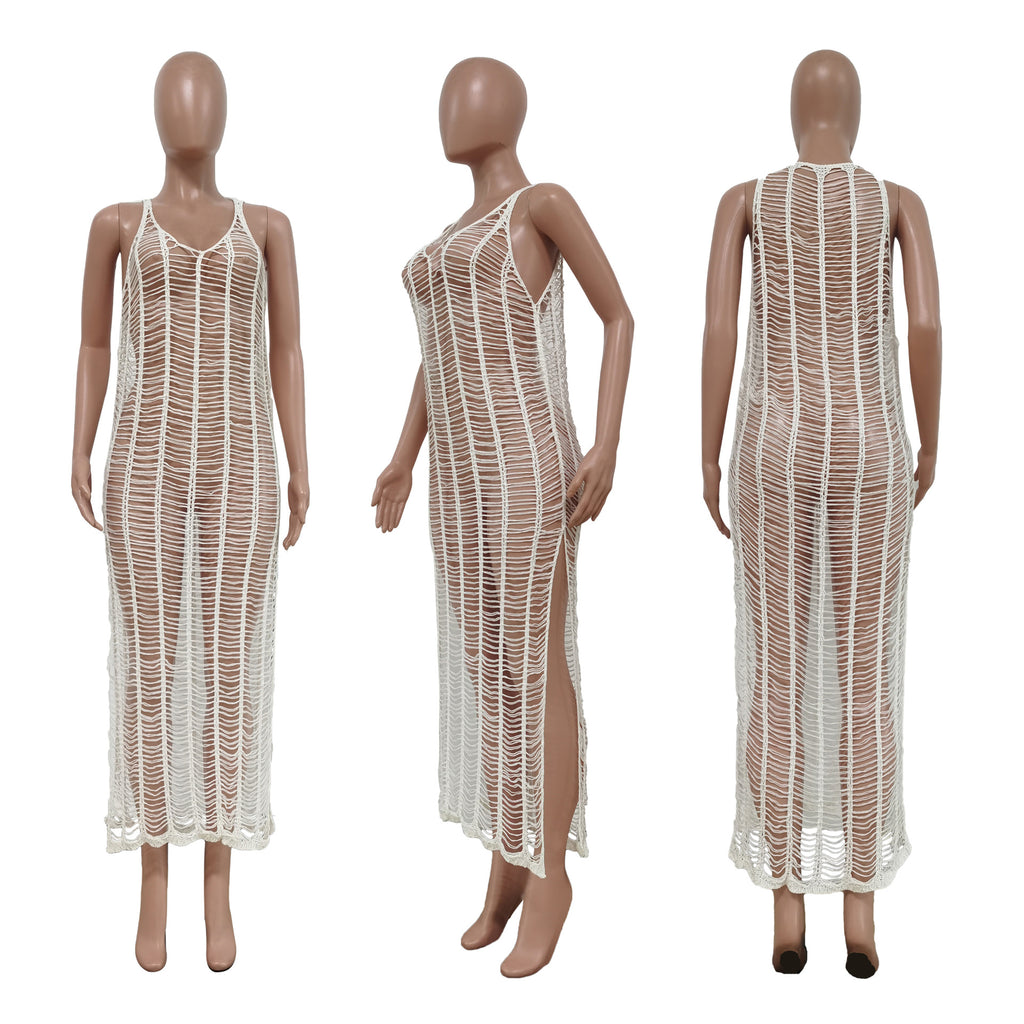 Sexy Solid Sleeveless Hollow Out Split Maxi Dress