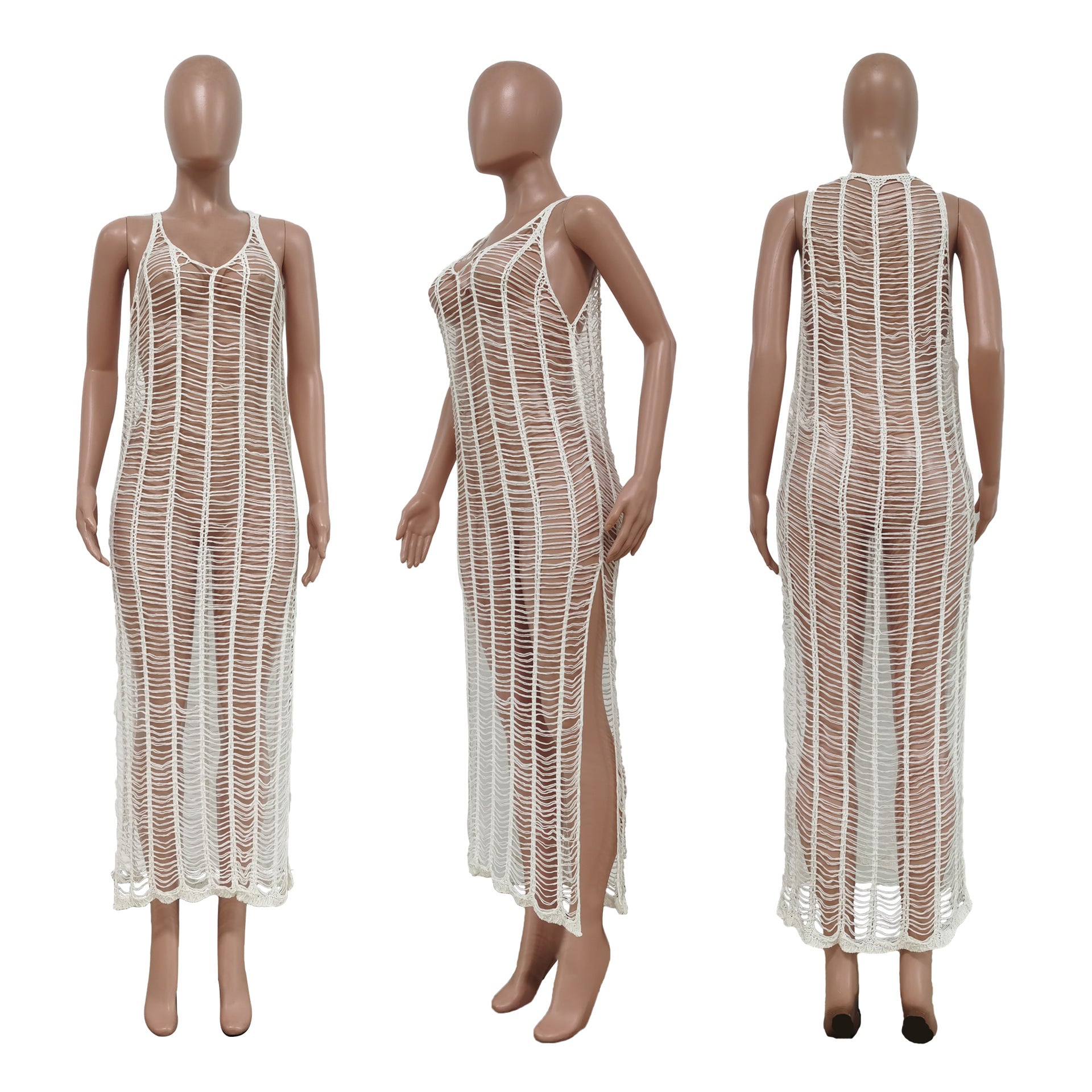 Sexy Solid Sleeveless Hollow Out Split Maxi Dress