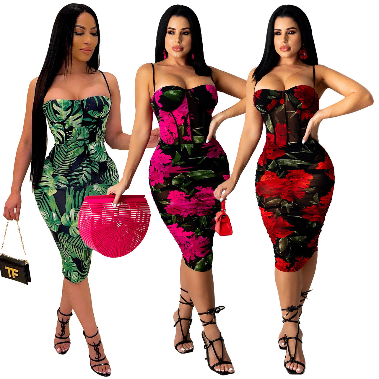 Sexy Printed Sexy Slim Sling Midi Dress