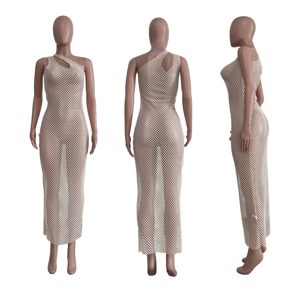 Sexy Sexy Fishnet Sleeveless See Through Seaside Maxi Dress